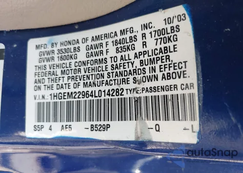 2004 Honda Civic Ex z USA, uszkodzony, nr VIN 1HGEM22964L014282